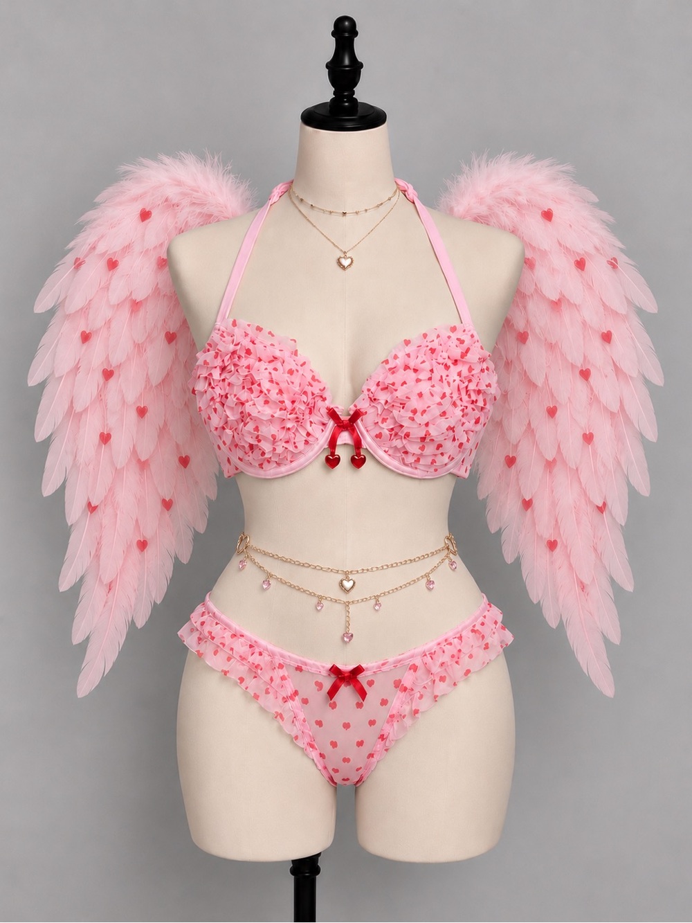 🍒3/33$ La SENZA Pink Ruffled Heart Print Push-Up Bra 32B